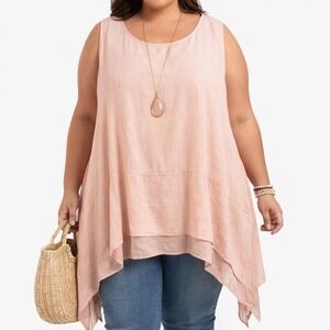 Arna York Collection Pink Viscose Sleeveless Tunic Handkerchief Hem Top‎ 30/32